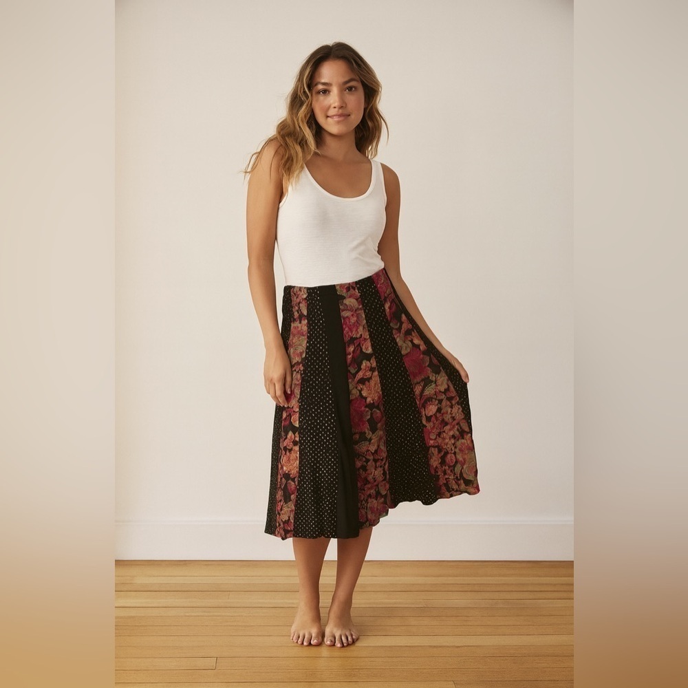 April Cornell 90s Vintage Floral Midi Skirt